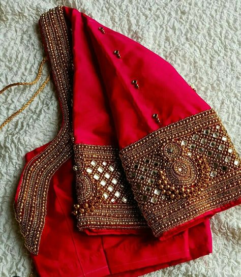 Bead Blouse Designs, Red And Gold Blouse Designs, Latest Aari Work Blouse Designs 2024, Red Blouse Aari Work Designs, Red Colour Blouse Maggam Work, Saree Blouse Aari Work, Gold Blouse Designs, Red Blouse Design, Blouse Aari Work