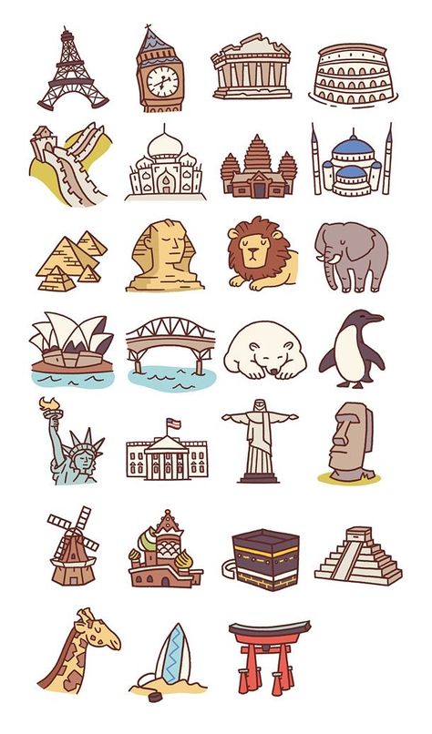 Sketch Note, Travel Drawing, Travel Icon, Journal Doodles, Journal Stickers, Bullet Journal Ideas, Printable Stickers, Travel Journal, Doodle Art