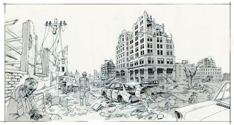 Manga Background, Perspective Design, Jim Martin, Environment Sketch, Abandoned City, Perspective Drawing Architecture, Art Assignments, City Sketch, Perspective Drawing Lessons