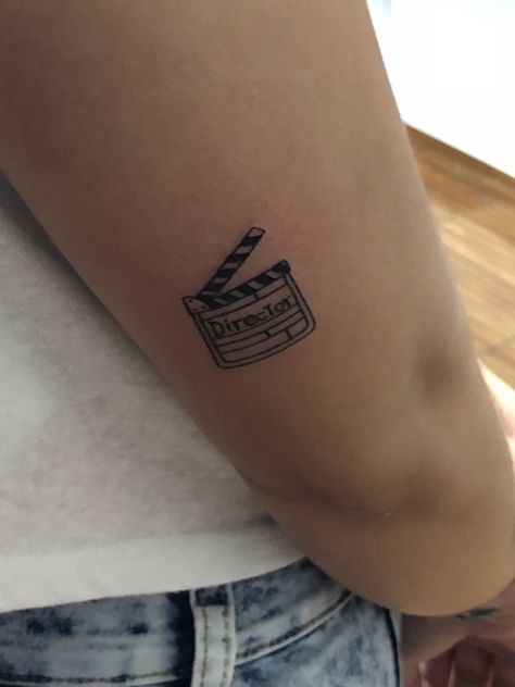 Clapper Board Tattoo, Clapperboard Tattoo, Filmmaking Tattoo, Film Strip Tattoo, Filmmaker Tattoo, Film Tattoo Ideas, Cinema Tattoo Ideas, Cinema Tattoo, Film Tattoo