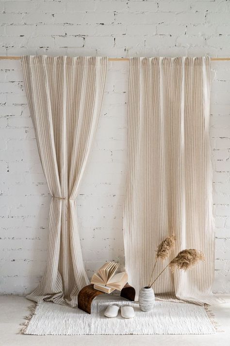 Boho Style Curtains, Wide Window Curtains, Back Tab Curtains, Ruangan Studio, Photo Studio Design, Custom Drapery Panels, Photography Studio Decor, Home Photo Studio, Natural Curtains