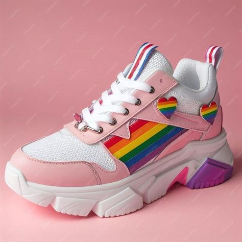 Premium Photo | Step Out in Pride Trendy Rainbow Sneakers with Heart Accents Rainbow Sneakers, Popular Sneakers, Stepping Out, Premium Photo, Graphic Resources, Rainbow, Sneakers, Clothes