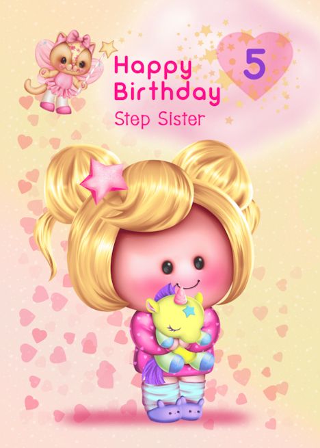 Step Sister Happy 5th Birthday Adorable Girl and Cat Fairy card Happy Birthday Step Daughter, Happy Birthday Niece, Happy Birthday Cousin, Fairy Cat, Happy 3rd Birthday, Unicorn Card, Happy 4th Birthday, Happy 5th Birthday, Birthday Card Craft