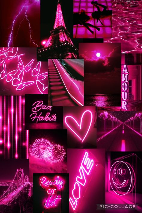 A neon pink collage for phone wallpapers Iphone Wallpaper Pink And Black, Neon Pink Aesthetic, Preppy Backgrounds, Wallpaper Cantik Iphone, Pink Neon Wallpaper, Iphone Wallpaper Pink, Iphone Wallpaper Violet, Pink And Black Wallpaper, Helloween Wallpaper