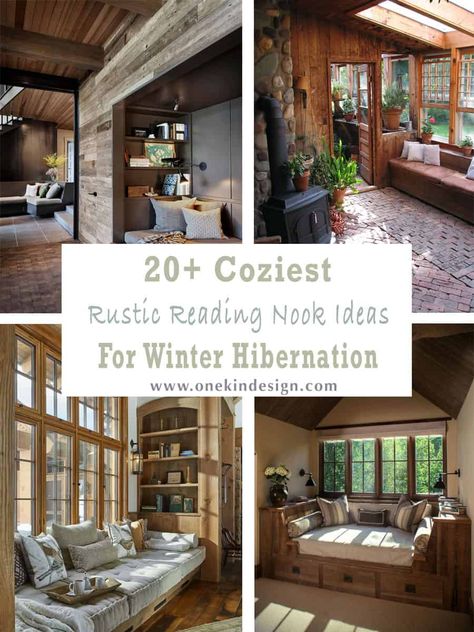 20+ Coziest Rustic Reading Nook Ideas For Winter Hibernation Reading Nook Cabin, Loft Reading Nook, Window Nook Ideas, Rustic Reading Nook, Small Reading Nook, Book Nook Ideas, Cozy Nook Ideas, Loft Library, Cozy Window Nook