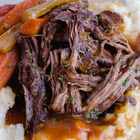 Pot Roast (With Onion Soup Mix) - The Darling Apron Roast With Onion Soup Mix, Walking Taco Casserole, Slow Cooker Venison, Beef Roast Crock Pot, Onion Soup Mix Recipe, Hot Beef Sandwiches, Oven Pot Roast, Perfect Pot Roast, Walking Taco