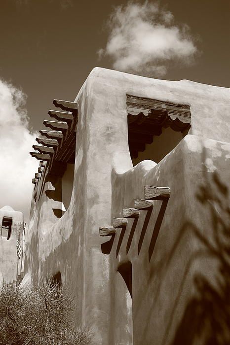 Santa Fe Fine Art photography, for hanging wall art or framed prints. An adobe building in Santa Fe, New Mexico, with a 17th century style. In sepia. Adobe Building, Southwest Architecture, Santa Fe Style Homes, Adobe Architecture, Adobe Houses, Adobe Homes, New Mexico Style, Adobe Home, Adobe House