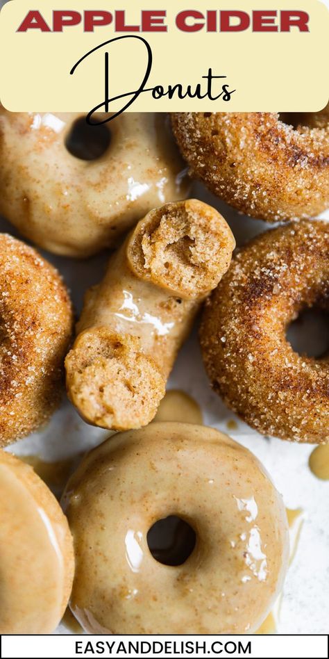 Easy homemade baked apple cider donuts coated in a sugar-apple-cinnamon-spice or a delicious glaze! Easy and quick baked donuts recipe on easyanddelish.com. Get your coffee and enjoy these guilt-free Fall treats! #applecider #bakeddonuts Baked Donuts Recipe, Homemade Cider, Cider Donuts Recipe, Apple Cider Donuts Recipe, Doughnut Recipe Easy, Apple Cider Donuts Baked, Fried Donuts, Apple Donuts, Baked Donut Recipes