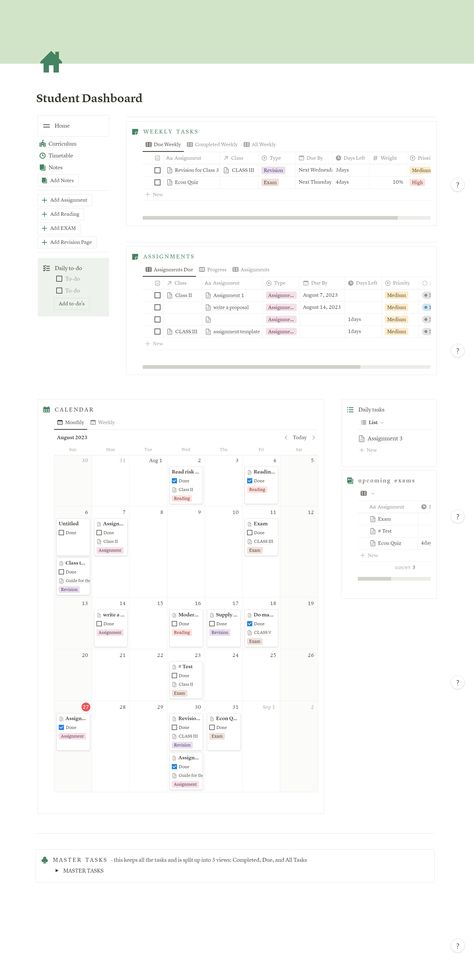 Notion Template College Student, Notion Note Taking, Notion Templets, Notion Student Dashboard, Notion Hacks, Exam Tracker, Revision Checklist, Student Notion Template, Classroom Control