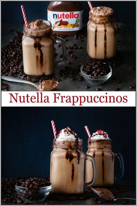 Mocha Frappuccino Recipe, Drink Breakfast, Nutella Recipe, Nutella Recipes Easy, Mocha Frappuccino, Drink At Home, Cold Coffee Recipes, Frappuccino Recipe, Homemade Snickers