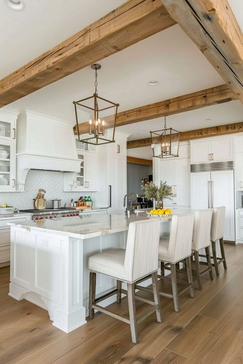 16 Modern Farmhouse Kitchen Ideas You Will Fall In Love With! - My Decor Inspo Modern Farmhouse Kitchen Ideas, Ranch Farmhouse, Farmhouse White, Modern Farmhouse Kitchen, Farmhouse Kitchen Ideas, Rustic Wooden Table, Architecture Bathroom, Farmhouse Kitchens, White Shiplap