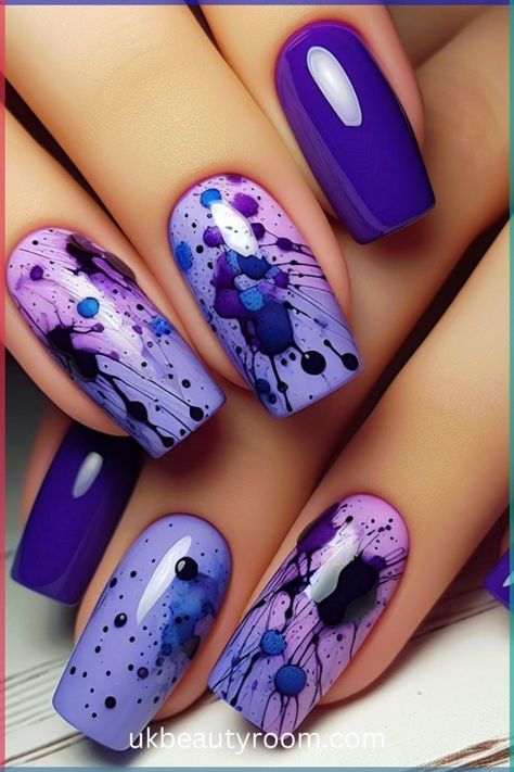 This post lists 43 different blue nail designs that showcase the versatility of this color, from subtle pastel blues to vibrant royal... Colorful Nail Designs Summer, Nail Art Designs Summer Purple, Purple And Blue Nails Ideas, Purple And Blue Nails Designs, Purple And Red Nails, Short Purple Nail Designs, Purple Blue Nails, Purple And Blue Nails, Blue Purple Nails