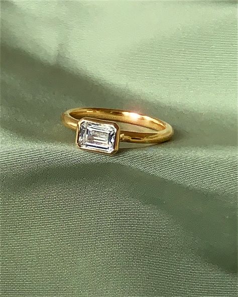 Horizontal Diamond Ring, East West Bezel Engagement Ring, East West Bezel Set Ring, Horizontal Emerald Engagement Ring, Emerald Cut Bezel Engagement Ring, East West Engagement Ring, Bezel Engagement Ring, Future Engagement Rings, Bezel Set Ring