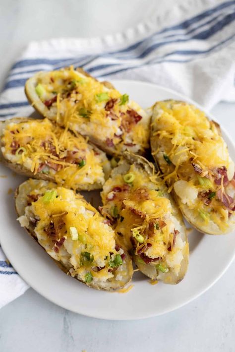 Loaded Twice Baked Potatoes (Freezer Friendly) - Southern Plate Freezer Mashed Potatoes, Loaded Twice Baked Potatoes, Crispy Potato Skins, Potato Bacon, Stuffed Baked Potatoes, Southern Plate, Make Ahead Freezer Meals, Cajun Dishes, Crock Pot Freezer