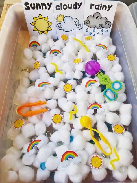 Sensory bin ideas for 1,2 and 3 year olds to do at home - fun sensory bins that toddlers and preschoolers will love #myboredtoddler #sensorybin #sensorybins Easy Sensory Bin, Weather Activities Preschool, Fancy Items, Sensory Bin Ideas, Toddler Sensory Bins, Preschool Weather, Weather Crafts, Weather Theme, Sensory Activities Toddlers