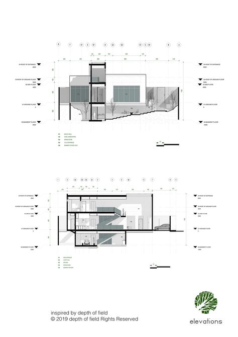 Revit Presentation Graphics, Villa Section Architecture, Revit Elevation Design, Revit Graphics, Revit Plan, Section Photoshop, Revit Presentation, Architectural Elevations, Architectural Forms