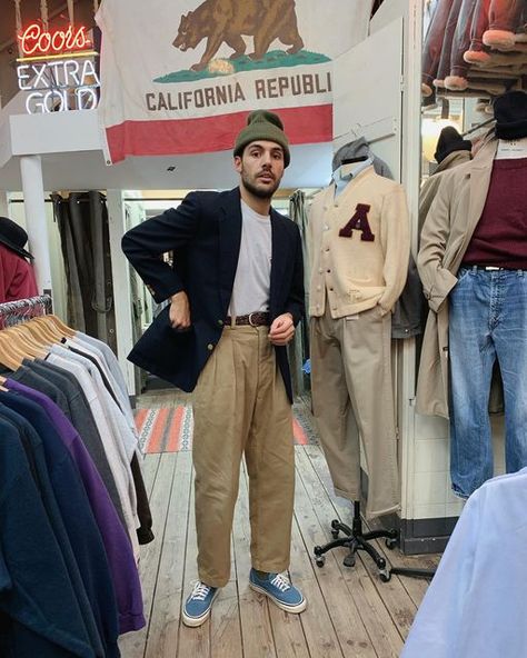 Nathaniel Asseraf on Instagram: "When you try on a random vintage blazer and find old notes and a blood glucose test strip that expired on March 12th 1990. Keeping the blazer and I’ll leave the notes in the pocket. Club Blazer, Mickey Mouse tee and beanie from @broadwayandsons Trousers: Tanger from @casatlantic_ Shoes: Vans Style 44" Nathaniel Asseraf, Random Vintage, Glucose Test, Outfits Hombre, Blood Glucose, Mens Outfit Inspiration, Kinds Of Clothes, Men Street, Vintage Blazer