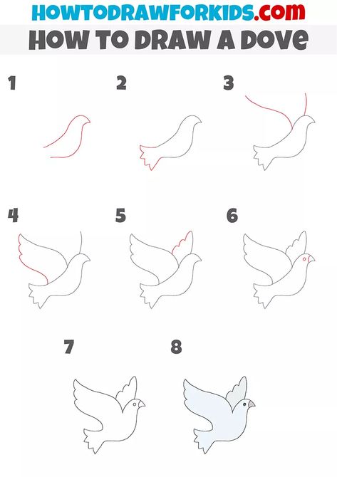 How To Draw A Dove, Dove Painting Easy, Easy Dove Drawing, How To Draw A Bird Step By Step, How To Draw Dove, Dove Doodle, Easy Christian Drawings, Dove Drawing Simple, Simple Dove Drawing