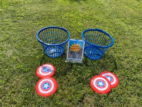 Marvel Games Party, Superhero Birthday Party Games For Kids, Marvel Avengers 5th Birthday Party, Diy Marvel Birthday Party, 3rd Birthday Superhero Theme, Avengers Games For Kids, Superhero Birthday Party Backdrop, Superhero Vs Villian Party Ideas, Marvel Birthday Games