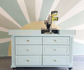 Everything You Need To Know To Paint Your Tile - A Dabbled Dwelling Miter Saw Stand, Dresser Turned, Mitre Saw Stand, Repurposed Dresser, Saw Stand, Tool Bench, Tool Storage Diy, Dresser Top, Garage Work Bench