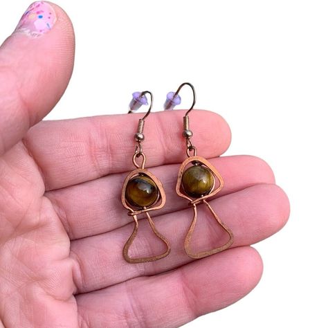 Check out Natural Tigers Eye Copper Wire Wrapped Mushroom Earrings Nature Inspired Jewelry, the latest item I added on eBay! #eBay #eBaySeller https://ebay.us/ZXL4YT Wire Wrapped Mushroom, Bead Mushroom, Artisan Jewelry Earrings, Plant Jewelry, Mushroom Earrings, Handmade Crystal Jewelry, Earrings Nature, Mushroom Design, Tigers Eye Gemstone