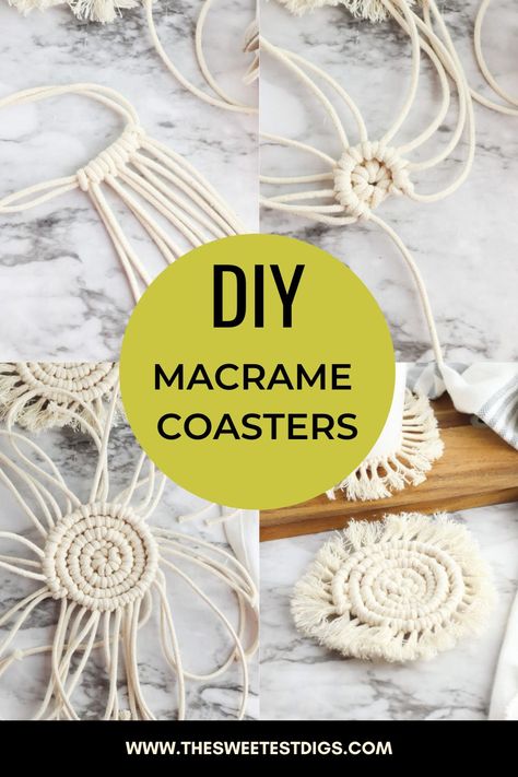 DIY Macrame Coaster step by step tutorial. You’ll get addicted to making these boho inspired coasters. How To Macrame Coasters, Macrame Car Coasters Tutorial, Boho Coasters Diy, Macrame Mug Rug Diy, Macrame Coaster Pattern, How To Make Macrame Coasters, Diy Macrame Coasters Tutorial, Coaster Macrame Tutorial, Macrame Coaster Tutorial