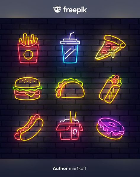 Letrero de neón de comida rápida | Premium Vector #Freepik #vector #logo #cartel #comida #negocios Neon Food, Small Restaurant Design, Posca Marker, Iphone Wallpaper Classy, Salon Signs, Burger Restaurant, Restaurant Photos, Neon Logo, Restaurant Menu Design