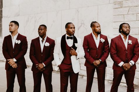 Black And Maroon Suit Men Wedding, Tan And Burgundy Groomsmen, Crimson And Cream Wedding, Burgandy Groomsmen Attire, Groom And Groomsmen Attire Burgundy, Jewel Tone Groomsmen Attire, Maroon Groomsmen Attire, Burgundy Groomsmen Attire, Maroon Groomsmen