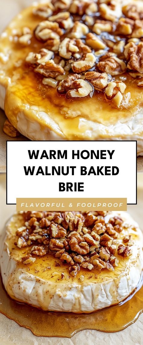 Image for Warm Honey Walnut Baked Brie Baked Brie Walnuts Honey, Baked Brie With Balsamic Glaze, Honey Walnut Brie, Baked Brie With Walnuts And Honey, Easy Baked Brie Recipes, Brie Cheese Recipes Baked Honey, Honey Brie Appetizer, Warm Brie Appetizer, Brea Cheese