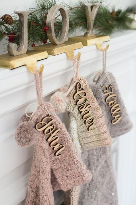 Tag Decor, Mantle Ideas, Boho Christmas Decor, Personalized Stocking, Diy Stockings, Bohemian Christmas, Christmas Stockings Diy, Crafty Christmas, Christmas Mantel Decorations