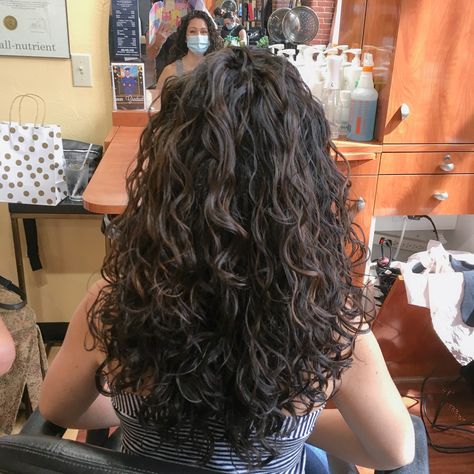 Fall curly haircut with curly highlights for 2c 3a hair. Shoulder length dark brown curly hairstyle. Before and after my devacurl cut. Curly hair styled with Innersense styling products. Curly girl wash day routine. #cleanbeautyproducts #curlyhairproducts #2chair #3ahair #curlyhairstyle #wavyhairstyle #curlycut #devacut #devacurl #curls #fallcurlyhairstyle #pinturahighlights #curlyhighlights #longcurlyhair #browncurlyhair #layeredcurlyhair Long Layered Curly Hair, Layered Curly Haircuts, Long Curly Haircuts, Highlights Curly, Natural Curly Hair Cuts, Layered Curly Hair, Brown Curly Hair, Curly Hair Photos, Wavy Haircuts