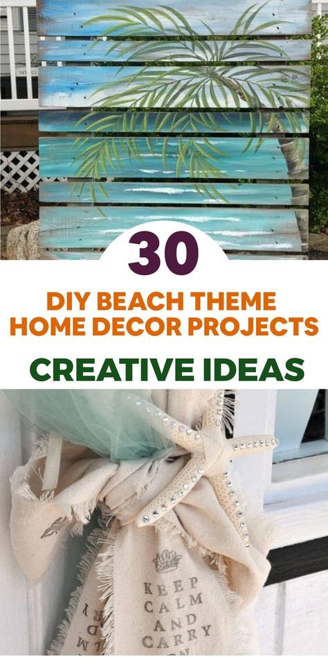 Transform your living space into a coastal oasis with these charming DIY beach-themed decor projects. Embrace the beach vibes by creating a stunning gallery wall featuring framed prints of seashells, starfish, and ocean views arranged in an aesthetically pleasing display. Add a touch of seaside sophistication to your walls with a nautical rope mirror crafted by wrapping a plain mirror frame with thick jute or sisal rope. Diy Nautical Decor Bedroom, Diy Boho Beach Decor, Coastal Diy Decor Projects, Beach Themed Crafts Diy, Beach Wall Decor Ideas, Diy Beach Art, Diy Ocean Decor, Beach Theme Office, Beach Theme Home