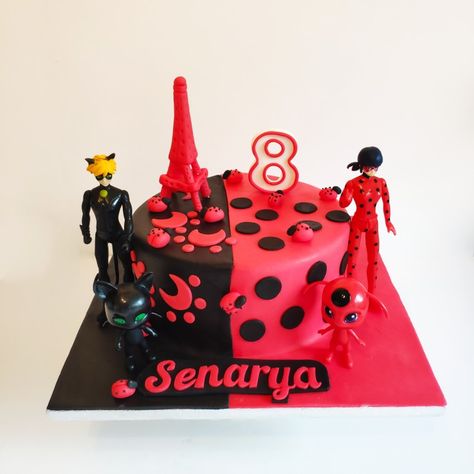 Birthday Cake For 8 Year Girl, Ladybug And Cat Noir Party Ideas, Ladybug And Cat Noir Cake, Miraculous Bday Cake, Ladybug And Cat Noir Birthday Cake, Pastel Ladybug, Lady Buggy And Cat Noir Birthday, Birthday Cake Ladybug, Miraculous Ladybug Party