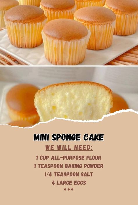 Mini Sponge Cake – 99easyrecipes Chinese Sponge Cake, Cake Recipes Easy Homemade, Cake Recipes Easy, Baking Recipes Desserts, Sponge Cake Recipes, Sweet Dishes Recipes, Quick Recipes Snacks, Easy Baking Recipes Desserts, Baked Dessert Recipes