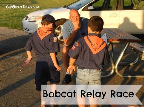 New Cub Scouts of all ages must earn their Bobcat rank advancement. Games make it fun to learn, and this Bobcat rank relay race is no exception. Relay Race Games, Cub Scout Games, Boy Scout Activities, Cub Scouts Wolf, Cub Scouts Bear, Tiger Scouts, Cub Scouts Tiger, Scout Games, Cub Scout Activities