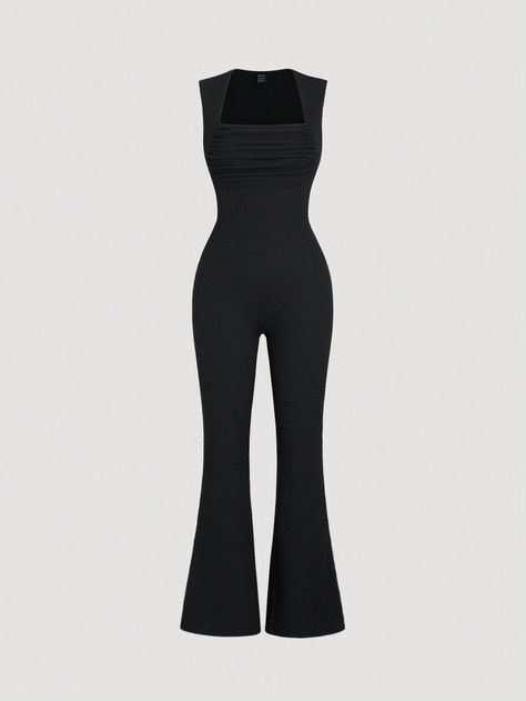 SHEIN MOOSTA Knitted Textured Ruffle Tank Top Flare JumpsuitI discovered amazing products on SHEIN.com, come check them out! Flared Jumpsuit, Flare Jumpsuit, Ruffle Tank Top, Jumpsuit Black, Kids Beachwear, Jumpsuits For Women, All Fashion, Women Clothes Sale, Women Clothing