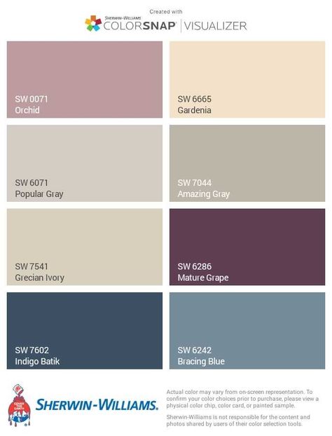 Sherwin Williams Gardenia, Orchid Sherwin Williams, Julia Gulia, Yoga Branding Design, Sherwin Williams Color Palette, Door Colors, Yoga Branding, Purple Color Palettes, Interior Color Schemes