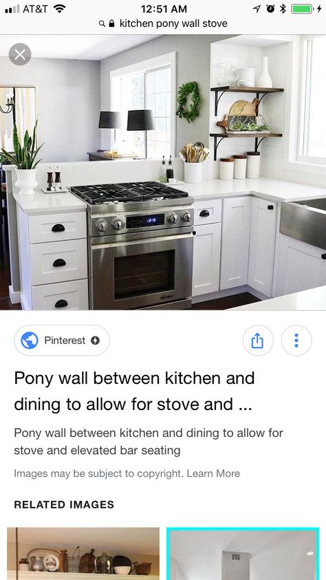 Pony Wall Kitchen, Peninsula Kitchen Design, Peninsula Kitchen, Hart House, Wall Stove, House Upgrades, Kitchen Peninsula, Pony Wall, Garage Apartment