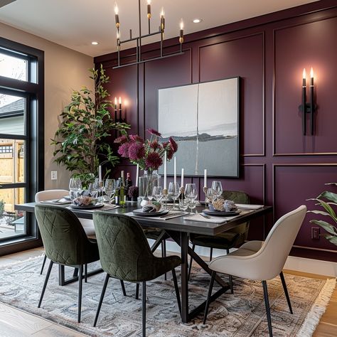 Berry tones in interior design sometimes provide a sophisticated look when done right. What do you think? Design by @emmas_interior_style . . . . . . . #berrytones #interiordesign #homedecor #vibrantcolors #designinspiration #colorpalette #warminteriors #homestyling #decorgoals #richhues #modernhome #designdetails #interiorinspo #sophisticatedstyle #roommakeover #decorinspo #hometransformation #stylishinteriors #interiorgoals #livingroomdecor Living Room Dining Room Color Scheme, Deep Purple Dining Room, Dining Room Interior Design Luxury, Burgundy Dining Room, Dining Room Purple, Purple Dining, Purple Dining Room, Dining Room Colour Schemes, Berry Tones