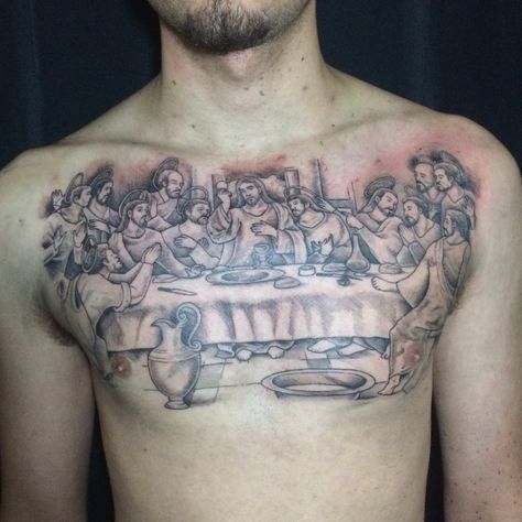 The Last Supper Tattoo, Tattoo Stomach, The Last Supper, Stomach Tattoos, Last Supper, Chest Tattoo, Skull Tattoo, Watercolor Tattoo, Tattoos