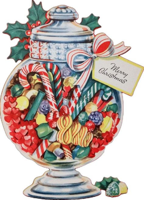 Images Noêl Vintages, Candy Card, Christmas Card Images, Vintage Christmas Greeting Cards, Vintage Christmas Card, Vintage Christmas Images, Candy Cards, Christmas Graphics, Candy Jar