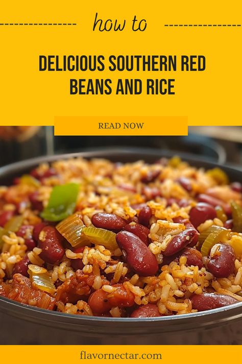 A warm bowl of delicious Southern red beans and rice sits on a table ready to enjoy. This comfort food shines in flavor and is perfect for family dinners, inviting warmth and tradition into every home. Featuring rich colors and textures, this dish is a Southern favorite that’s easy to make. Red Beans And Rice Zatarains, Sausage Red Beans And Rice, Southern Red Beans And Rice Recipe, Southern Red Beans And Rice, Southern Red Beans, Easy Red Beans And Rice Recipe, Easy Red Beans And Rice, Beans And Rice Recipes, Red Beans And Rice Recipe Easy