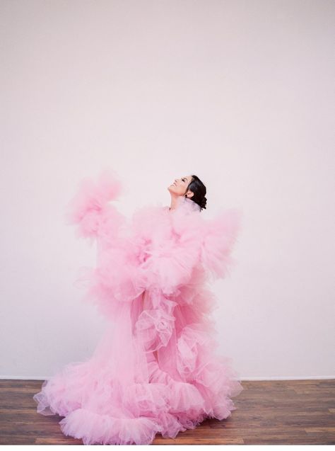 Bubblegum Cotton Candy Pink Wedding Dress Dream Cotton Candy Photoshoot, Candy Pink Wedding, Candy Photoshoot, Cotton Candy Dress, Opulent Wedding, Ruffled Gown, Cotton Candy Sky, Easy Backdrops, Wedding Aesthetics