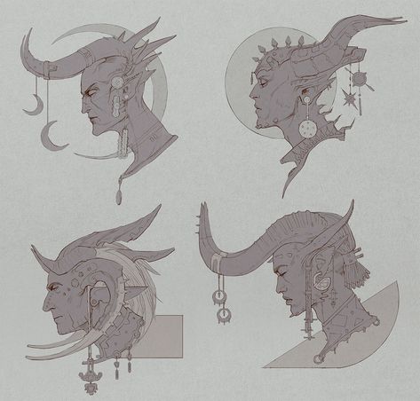 Two Headed Character Design, Demon Horns Reference, Demon Horns Drawing Reference, Demon Concept Art, Horns Art, Demon Horns, Drag Make-up, Character Design Cartoon, Concept Art Drawing