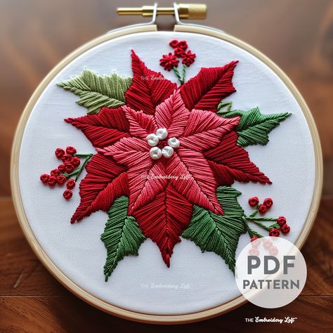 DESCRIPTION Ring in the new winter season with this classic Poinsettia hand embroidery pattern! Get your hoop ready and let's stitch up some holiday magic with this delightful embroidery project! Happy stitching! This listing is for a digital PDF pattern, which includes: ~ Printable pattern scaled to fit 3" to 8" hoops ~ DMC color and stitch suggestions ~ Beginner's Guide to Hand Embroidery with a FREE sample pattern ~ Beginner's Guide available in English, Español, Français and Deutsch ~ Refere Embroidery Reference, Modern Hand Embroidery Patterns, Winter Embroidery, Christmas Embroidery Patterns, Christmas Embroidery Designs, Hand Embroidery Pattern, Holiday Magic, Christmas Embroidery, Hand Embroidery Patterns