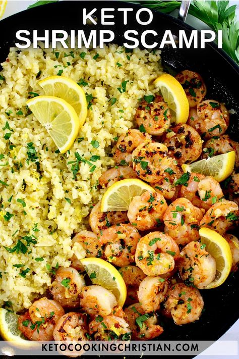 Shrimp Scampi with Cauliflower Rice This Shrimp Scampi with Cauliflower Rice is made with tender shrimp sautéed in a classic lemony, garlic, butter and white wine sauce. It's a flavorful quick and easy dinner, perfect for busy weeknights! #ketoshrimp #lowcarbshrimp #ketoshrimpscampi #easyshrimpscampi Carb Free Shrimp Recipes, Shrimp Keto Meals, Cauliflower And Shrimp Recipes, Low Carb Shrimp Recipes Dinners, Italian Cauliflower Rice, Low Carb Shrimp Scampi Recipes, Shrimp Recipes Low Carb, Sauteed Cauliflower Rice Recipes, Keto Shrimp Scampi Recipes