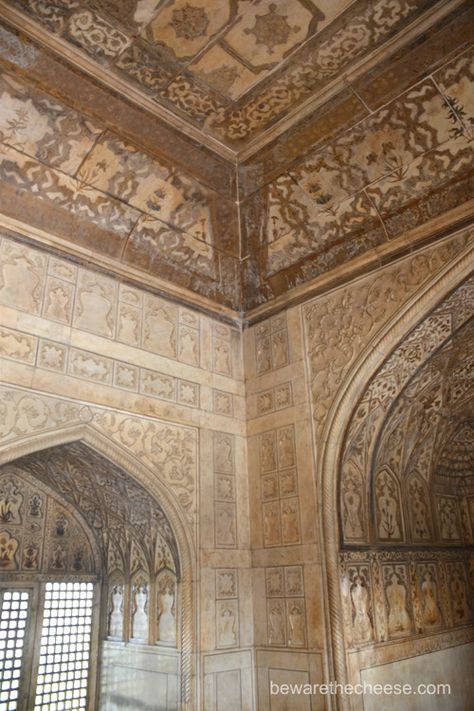 Agra Fort interior in Agra, India. - www.bewarethecheese.com Agra Fort Interior, Mosque Design Islamic Architecture, Mosque Design, Agra Fort, Mughal Architecture, Agra India, Roof Design, Islamic Architecture, Agra