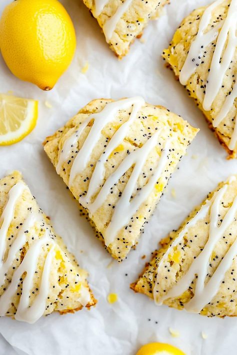 Lemon Poppyseed Scones, Lemon Poppy Seed Scones, High Tea Recipes, Healthy Scones, High Tea Food, Lemon Scones, Sweet Lemon, Creamed Eggs, Lemon Poppyseed