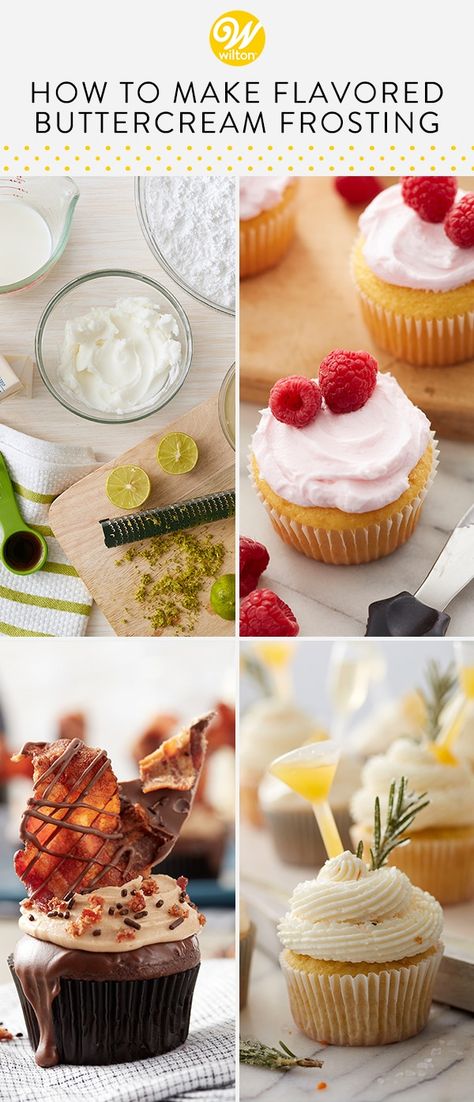 How to Make Flavored Buttercream Frosting Buttercream Frosting Flavors Recipe, Cake And Frosting Pairings, Top Cake Flavors, Flavored Buttercream Recipes, Buttercream Flavors Recipes, Buttercream Frosting Wilton, Wilton Frosting, Flavored Buttercream Frosting, Icing Flavors