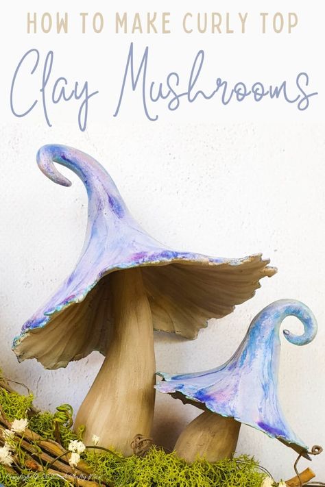 Sculpy Clay Mushrooms, Clay Garden Projects, Air Dry Clay Fairy Garden Ideas, Diy Polymer Clay Mushroom, Fairy Garden Pottery Ideas, Paper Clay Projects Crafts, Outdoor Clay Projects, Clay Gnomes Diy How To Make Step By Step, Diy Mushrooms For Fairy Garden